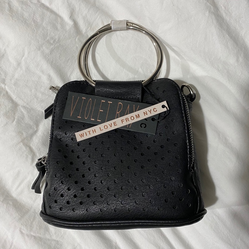 New Black Violet Ray Handbag with Silver Handed and Removable Strap